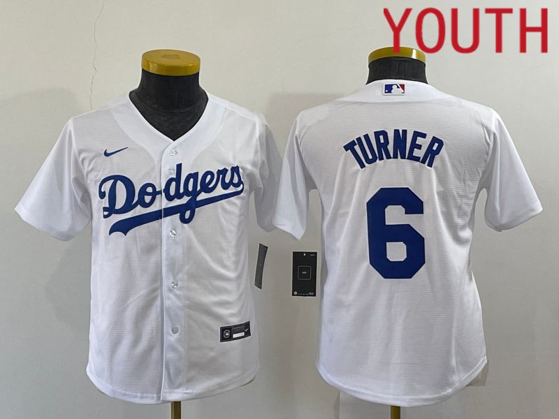 Youth Los Angeles Dodgers #6 Turner White Game Nike 2022 MLB Jersey